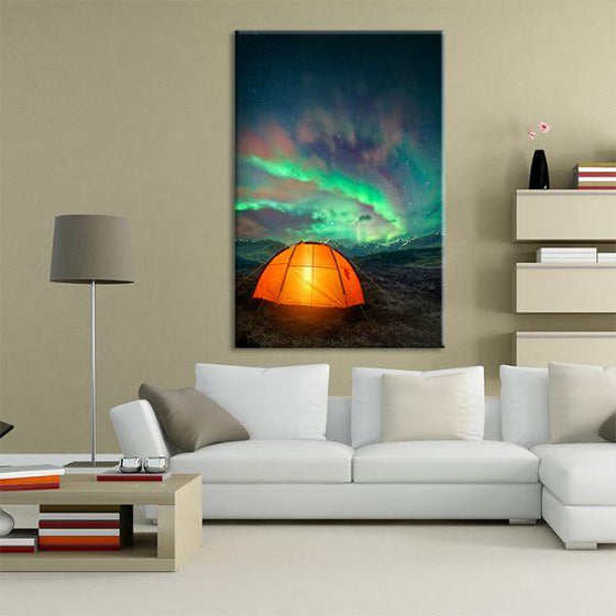 Camping & Aurora Borealis Canvas Wall Art Living Room