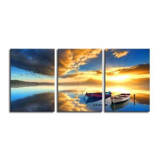 Canoes And Cloudy Sunset Canvas Wall Art  Ideas