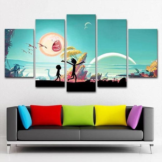 Rick and Morty Inspired Sunset Canvas Wall Art Living Room
