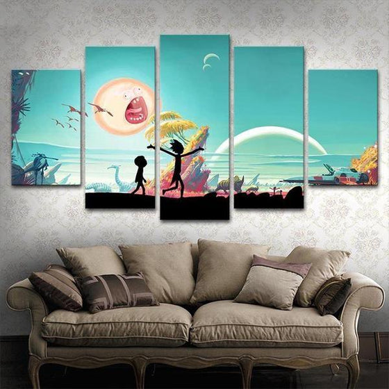 Rick and Morty Inspired Sunset Canvas Wall Art for Bedroom