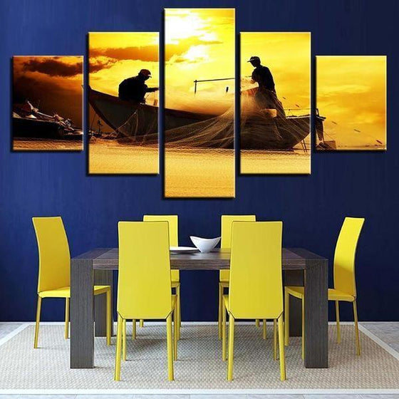 Fishing Boat Sunset Canvas Wall Art Dining Room