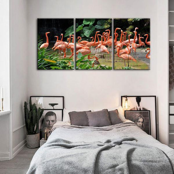 Caribbean Pink Flamingos 4 Panels Canvas Wall Art Bedroom