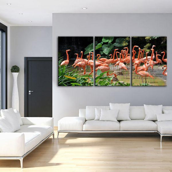 Caribbean Pink Flamingos 4 Panels Canvas Wall Art Living Room