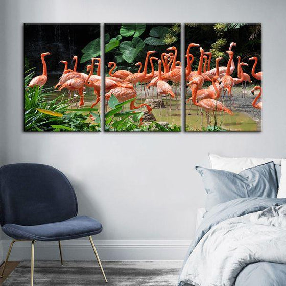 Caribbean Pink Flamingos 4 Panels Canvas Wall Art Set