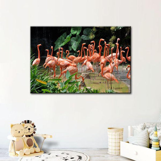 Caribbean Pink Flamingos Canvas Wall Art Decor