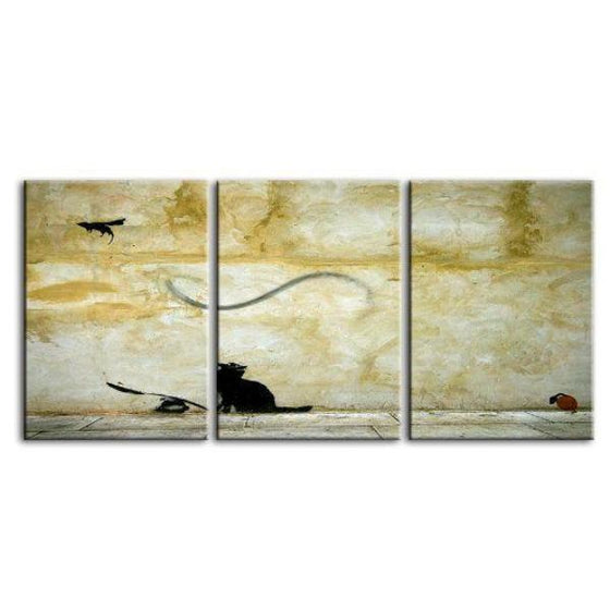 Cat And Mouse By Banksy 3 Panels Canvas Wall Art