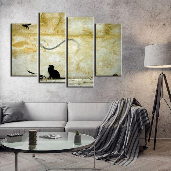 Cat And Mouse By Banksy 4 Panels Canvas Wall Art Living Room