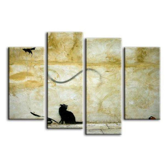 Cat And Mouse By Banksy 4 Panels Canvas Wall Art