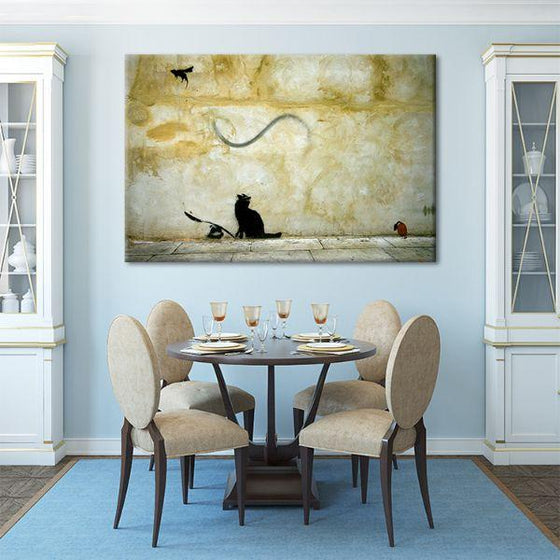 Cat And Mouse By Banksy Canvas Wall Art Dining Room