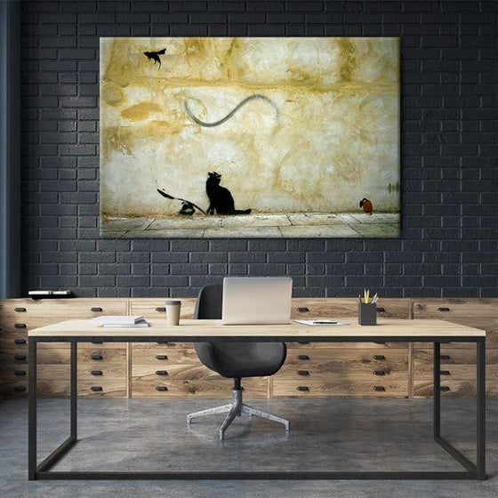 Cat And Mouse By Banksy Canvas Wall Art Office