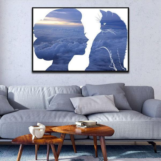 Cat And Woman Silhouette Wall Art Decor