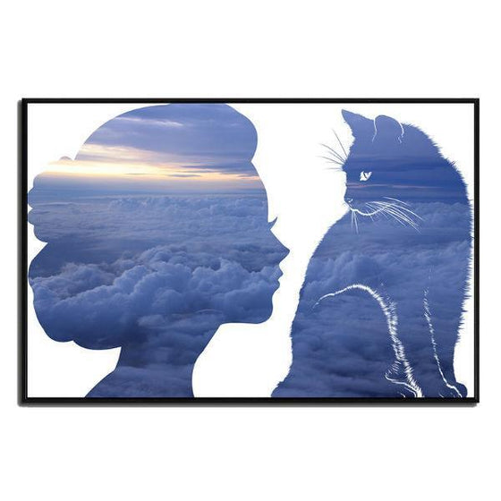 Cat And Woman Silhouette Wall Art