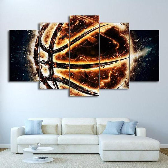 Burning Basketball Canvas Wall Art Living Room