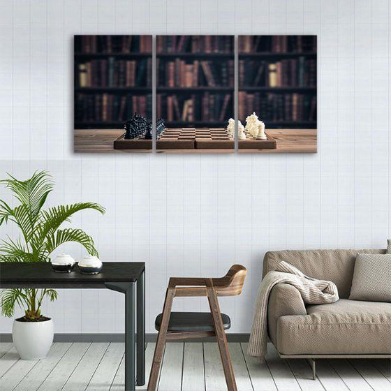 Chess Game 3 Panels Canvas Wall Art Dining Room