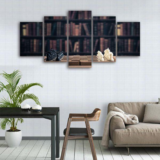 Chess Game 5 Panels Canvas Wall Art Dining Room