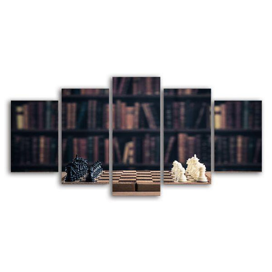 Chess Game 5 Panels Canvas Wall Art