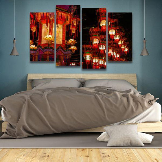 Chinese Lanterns 4 Panels Canvas Wall Art Bedroom