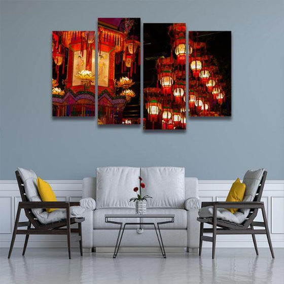 Chinese Lanterns 4 Panels Canvas Wall Art Living Room
