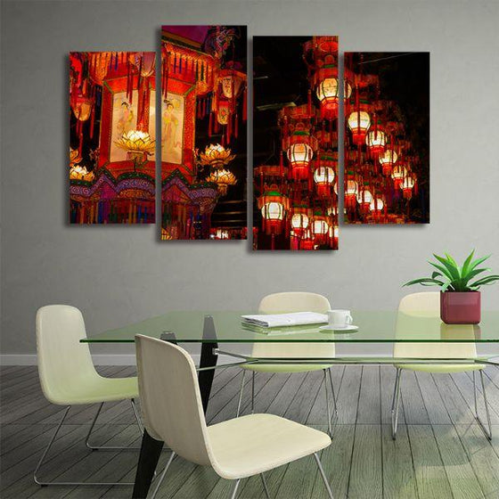 Chinese Lanterns 4 Panels Canvas Wall Art Office