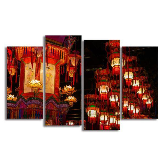 Chinese Lanterns 4 Panels Canvas Wall Art
