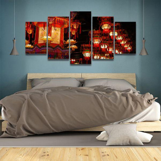 Chinese Lanterns 5 Panels Canvas Wall Art Bedroom