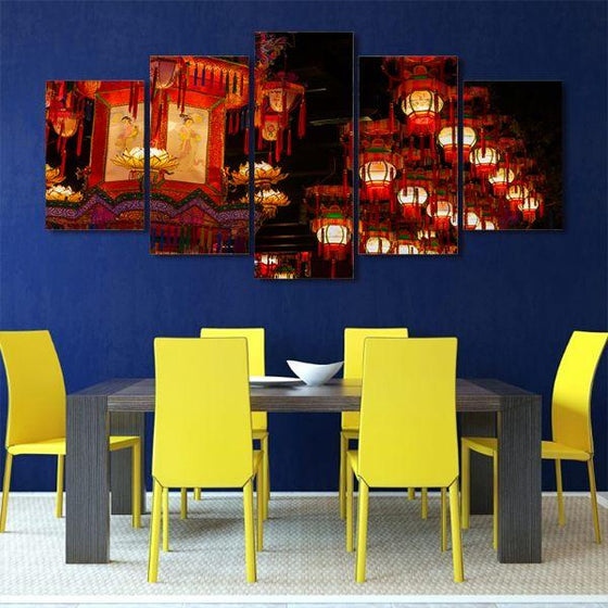 Chinese Lanterns 5 Panels Canvas Wall Art Dining Room