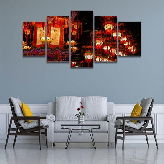 Chinese Lanterns 5 Panels Canvas Wall Art Living Room