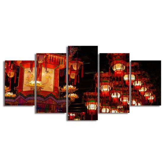 Chinese Lanterns 5 Panels Canvas Wall Art