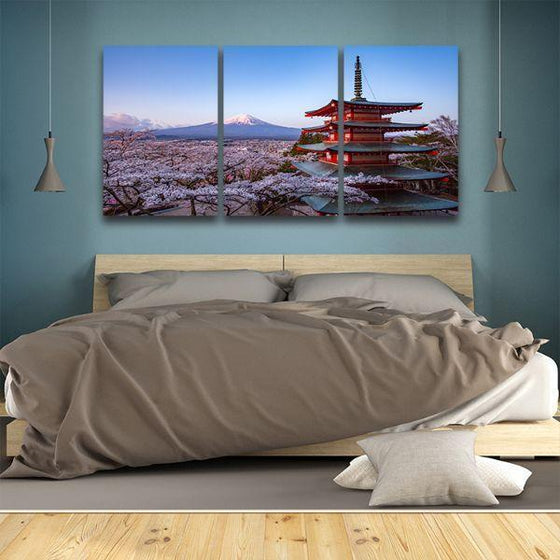 Chureito Pagoda View 3 Panels Canvas Wall Art Bed Room