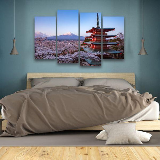 Chureito Pagoda View 4 Panels Canvas Wall Art Bed Room