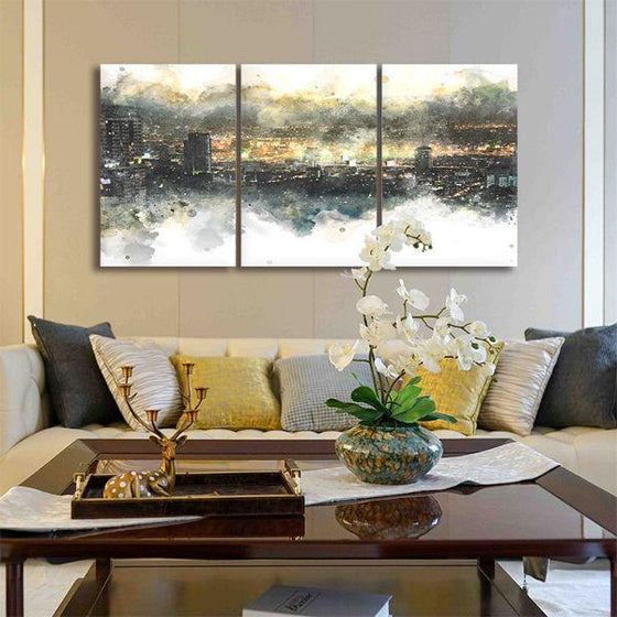 City Lights View Abstract 3 Panels Canvas Wall Art Living Room