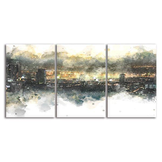 City Lights View Abstract 3 Panels Canvas Wall Art