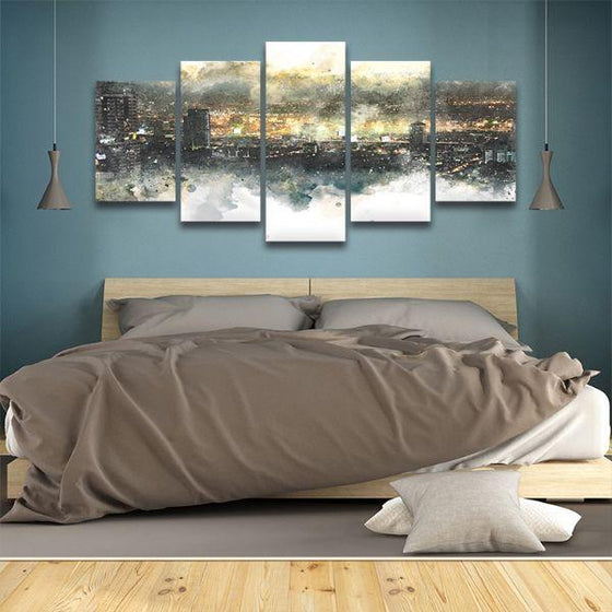 City Lights View Abstract 5 Panels Canvas Wall Art Bed Room