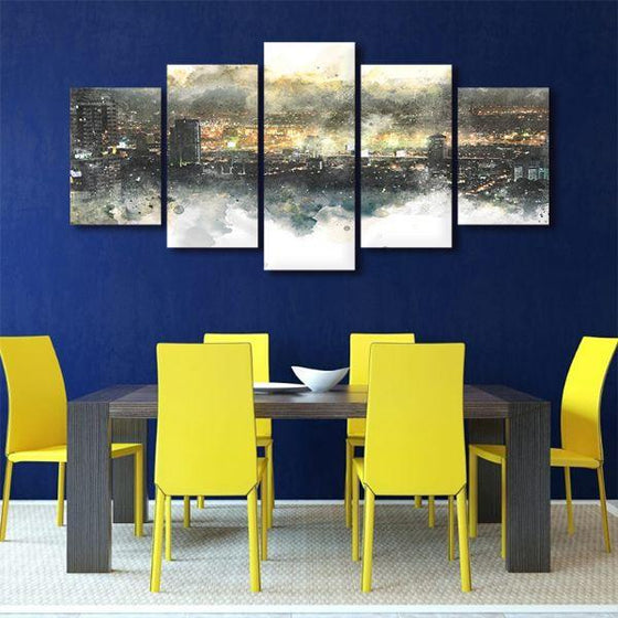 City Lights View Abstract 5 Panels Canvas Wall Art Dining Room