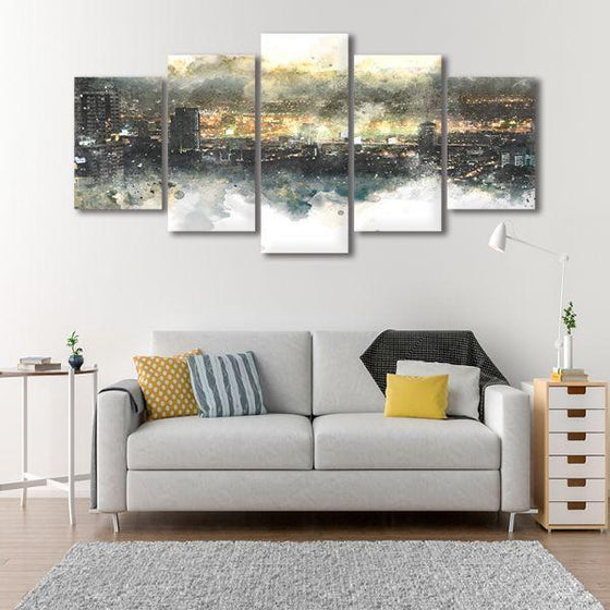 City Lights View Abstract 5 Panels Canvas Wall Art Living Room
