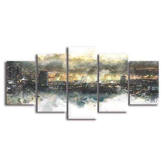City Lights View Abstract 5 Panels Canvas Wall Art