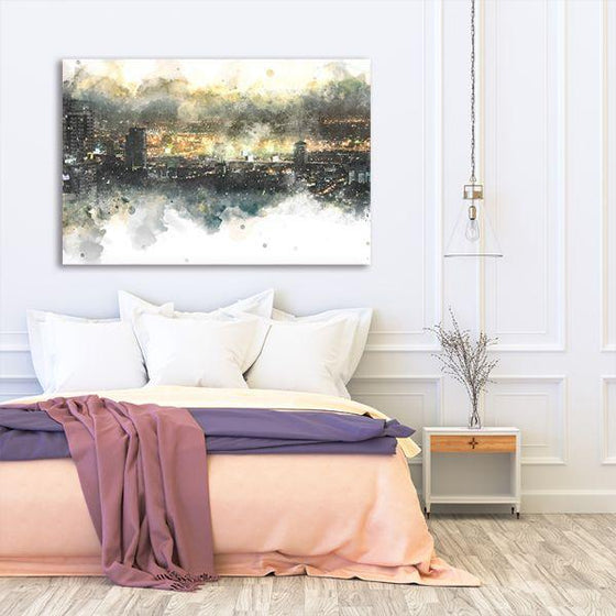 City Lights View Abstract Canvas Wall Art Bedroom