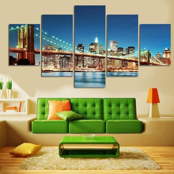 Brooklyn Bridge & City View Canvas Wall Art Living Room Decor