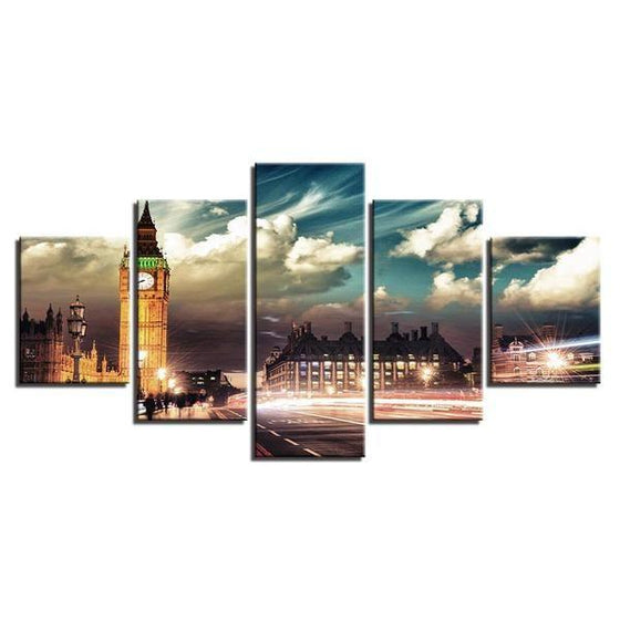 Big Ben Under Cloudy Sky 5-Panel Canvas Wall Art