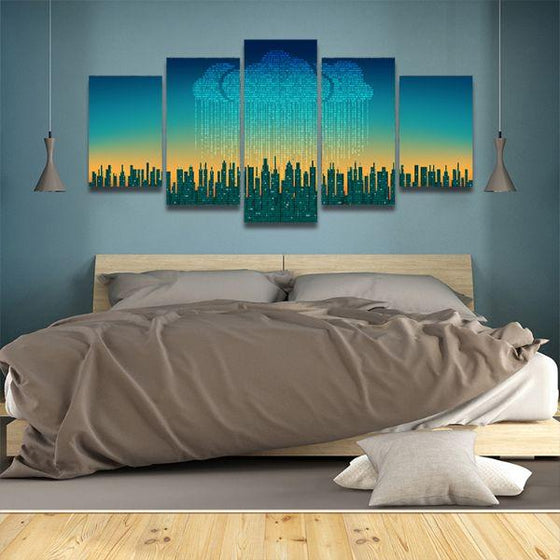 City Skyline Contemporary 5 Panels Canvas Wall Art Bedroom