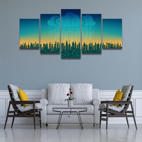 City Skyline Contemporary 5 Panels Canvas Wall Art Living Room