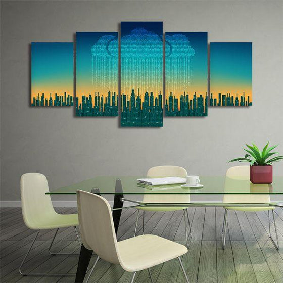 City Skyline Contemporary 5 Panels Canvas Wall Art Office