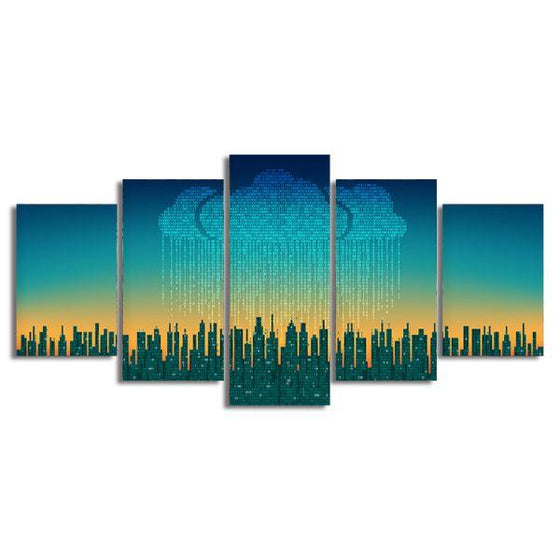 City Skyline Contemporary 5 Panels Canvas Wall Art