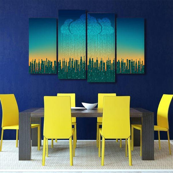 City Skyline Contemporary 4 Panels Canvas Wall Art Dining Room