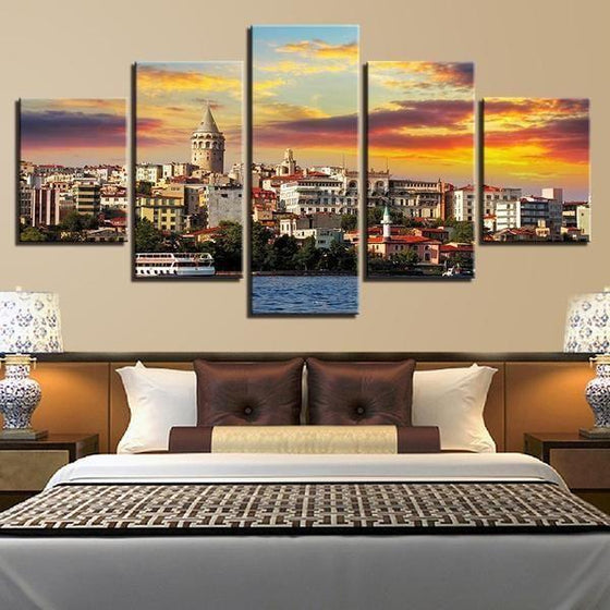 City & Sunset View Canvas Wall Art Bedroom