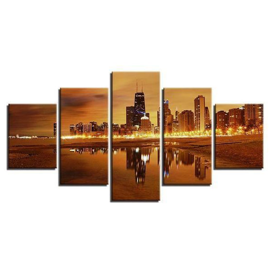 Chicago City Skyline At Sunset Canvas Wall Art Prints