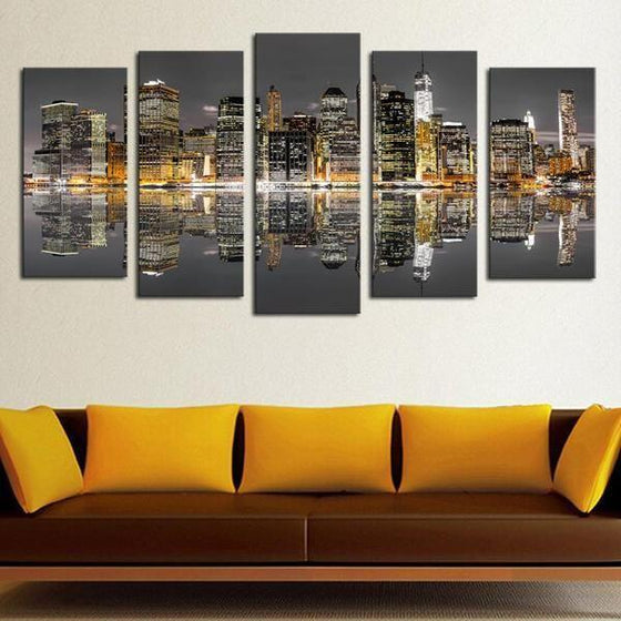 Chicago Skyline Night View Canvas Wall Art Living Room