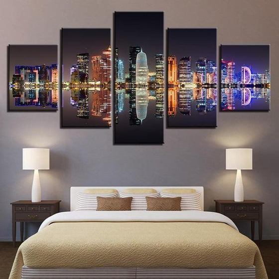 City Reflection Night View Canvas Wall Art Bedroom