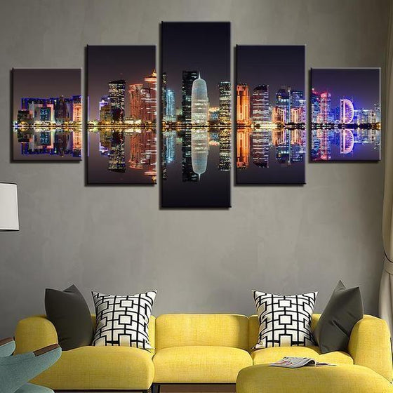 City Reflection Night View Canvas Wall Art Living Room