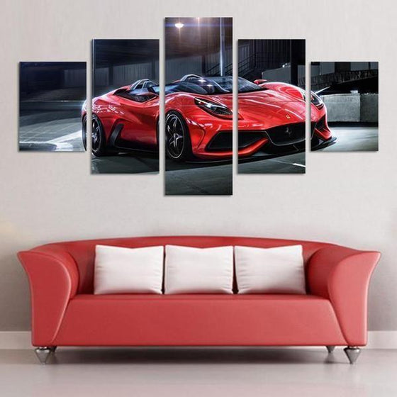 Red Reflective Sports Car Canvas Wall Art For Living Room